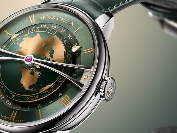 Arnold & Son presents the Globetrotter 42 Steel in Strand Blue & Greenwich Green