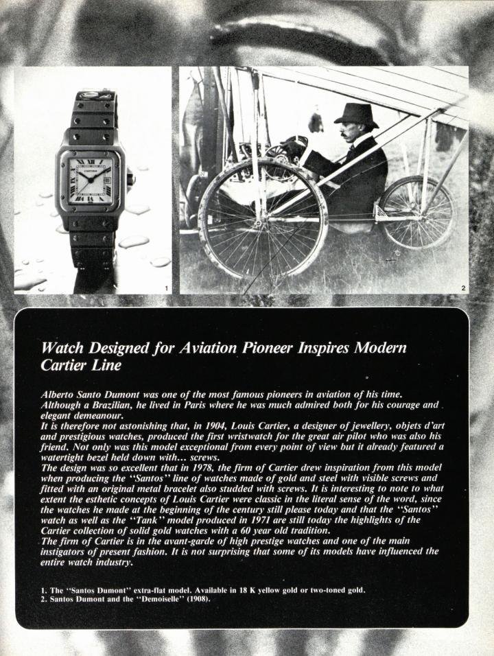 The modern version of the Santos-Dumont watch presented in 1981 in the columns of Europa Star.
