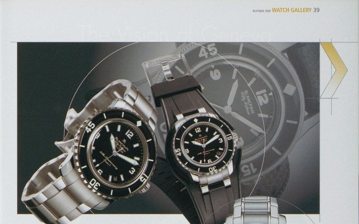 The Fifty Fathoms commemorative 50th anniversary watch, as it appeared in Europa Star in early 2004.