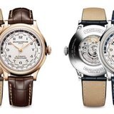 Left: The Capeland Worldtimer in Red Gold (18K), Ref: 10107 - Right: The Capeland Worldtimer in Steel, Ref: 10106 both by Baume & Mercier