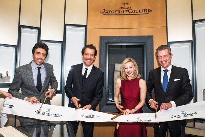 Ribbon-cutting with Jaeger-LeCoultre North America President Philippe Bonay, Clive Owen, Sarah Gadon, and Jaeger-LeCoultre CEO Daniel Riedo