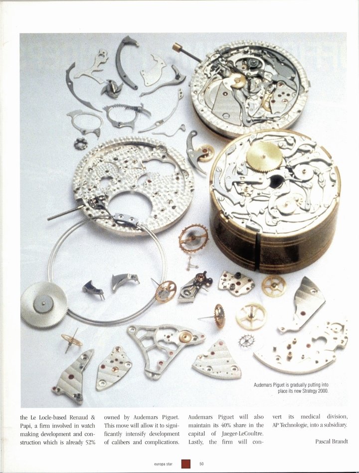 This article, published in 1998 in Europa Star, outlines Audemars Piguet's strategy for the new millennium, at a time when the company was led by Georges-Henri Meylan. It notes, in particular, that the Le Brassus-based brand then employed 250 staff, producing 14,500 watches annually and generating a turnover of 120 million francs, representing an annual growth rate of 15%. This strategy emphasised maintaining Audemars Piguet's independence at a time when the watchmaking world was witnessing numerous takeovers and integrations within luxury groups. At that time, Audemars Piguet still held a 40% stake in Jaeger-LeCoultre, which was sold to Richemont in 2000. This interview reveals the early signs of the integration of production and distribution that would follow over the next two decades.