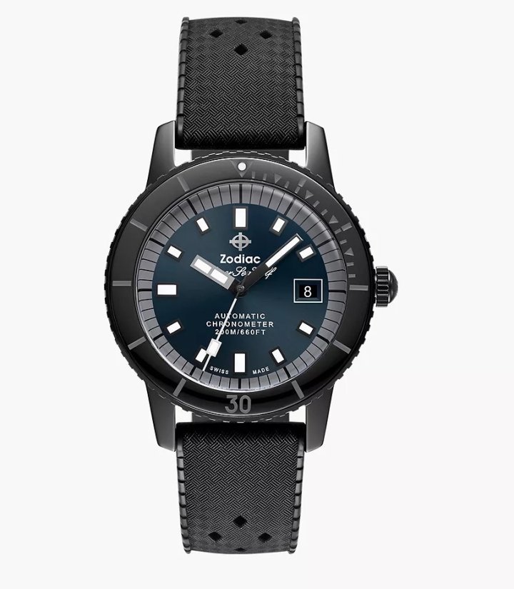 The Super Sea Wolf STP 1-11 Swiss Automatic Three-Hand Date Black Rubber Watch, priced at ,695