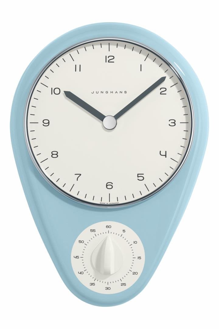 For the 160th anniversary of Junghans: a re-edition of the famous max bill Küchenuhr (Kitchen clock). Radio-controlled movement J761 (European transmitter DCF77). Length: 252 mm