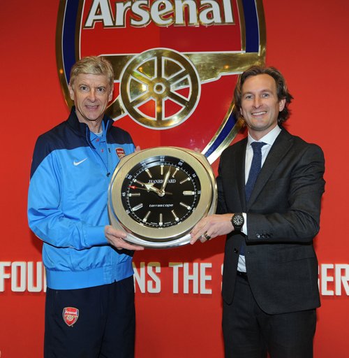 Arsène Wenger (left) with Bruno Grande (right), COO of JeanRichard