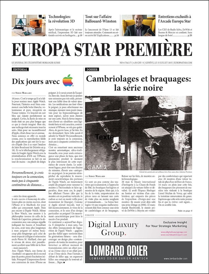 In 2015 Europa Star ran a special feature on watch theft in its Première edition