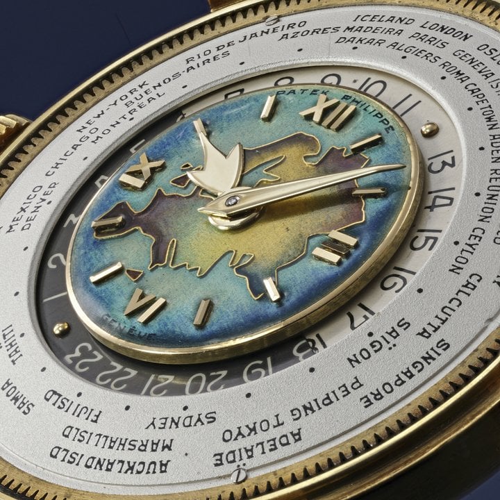Estimated in excess of CHF 3.5 million, this rare Patek Philippe yellow gold reference 2523 with cloisonné enamel dial, representing the Eurasian landmass, is a highlight of 2021's Phillips' Geneva Watch Auction XIII.