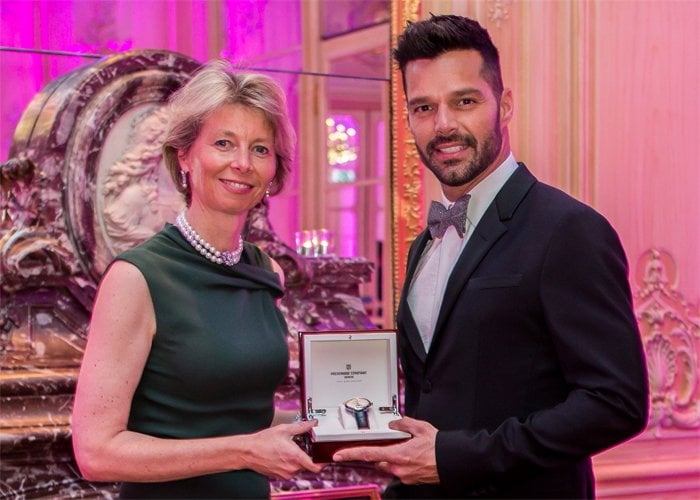 Aletta Stas presents Ricky Martin with his own Frédérique Constant timepiece