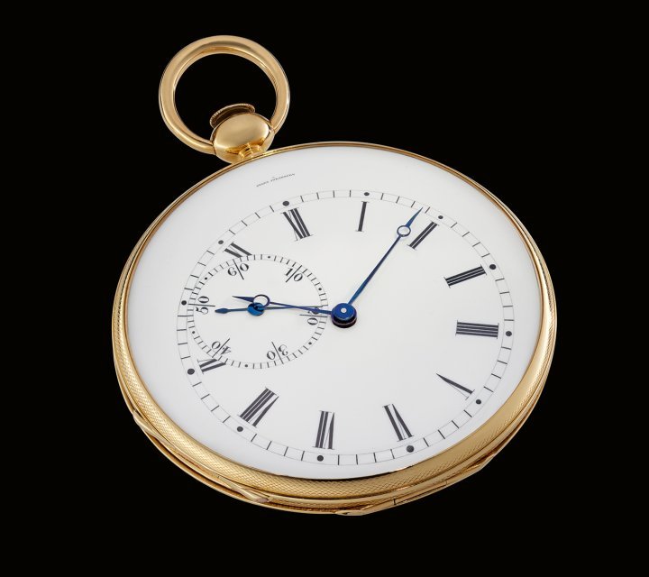 Jules Jürgensen – no. 64 (1835-36). Unusual dial layout, very elegant dial and case design. White enamel dial. Very small signature at 12 o'clock.