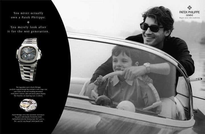 Patek Philippe advertisement with the brand's famous slogan