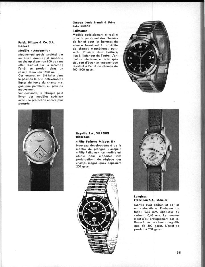 La Railmaster présentée en 1958 dans le Journal suisse d'horlogerie (en haut à droite)