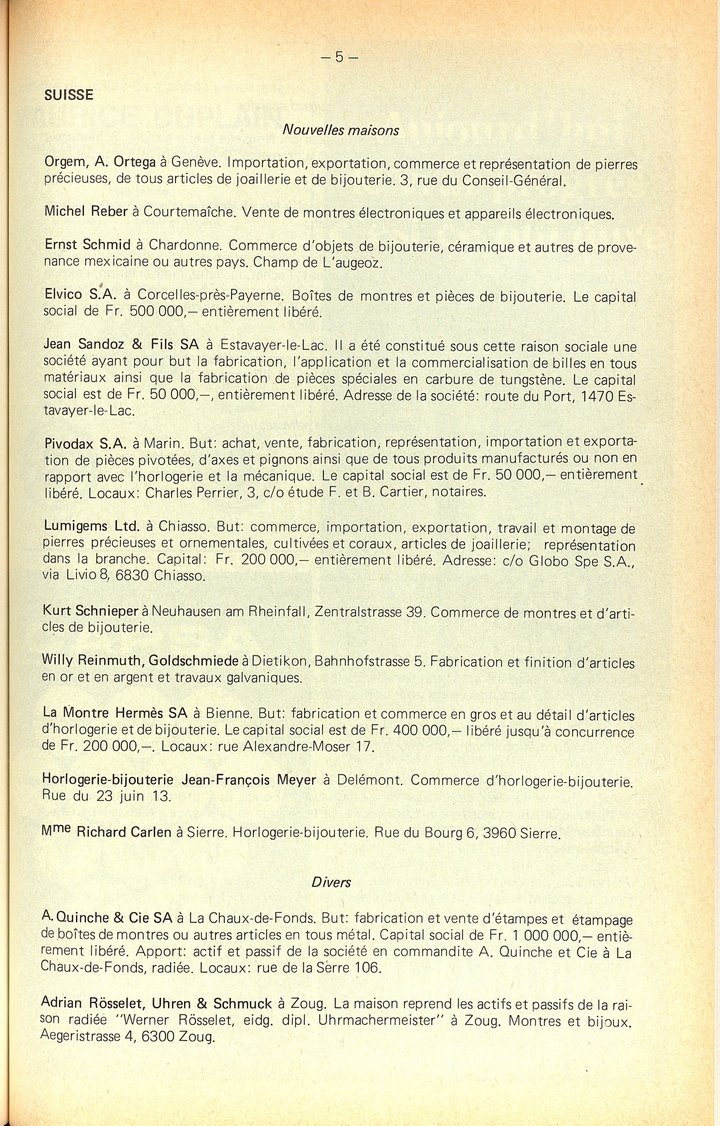 The establishment of La Montre Hermès in Switzerland in 1978, documented on this page of the Bulletin d'Informations (Europa Star).