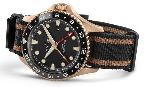 Hamilton equips the Khaki Navy Scuba with a GMT function