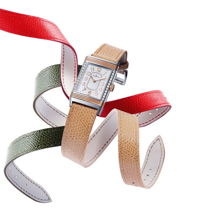 Jaeger-LeCoultre's Grande Reverso Ultra Thin with Red “ribes”, Green “muschio” or Beige “cannetè” Strap