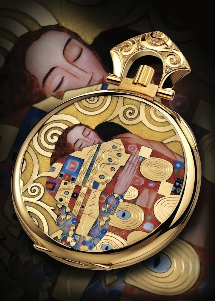  Patek Philippe pocket watch with enamel by Anita Porchet. Interpretation of The Kiss by the Austrian painter Gustav Klimt (1862-1918).