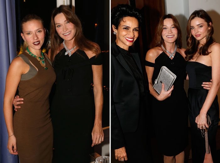 Left: Scarlett Johansson & Carla Bruni - Right: Farida Khelfa, Carla Bruni & Miranda Kerr