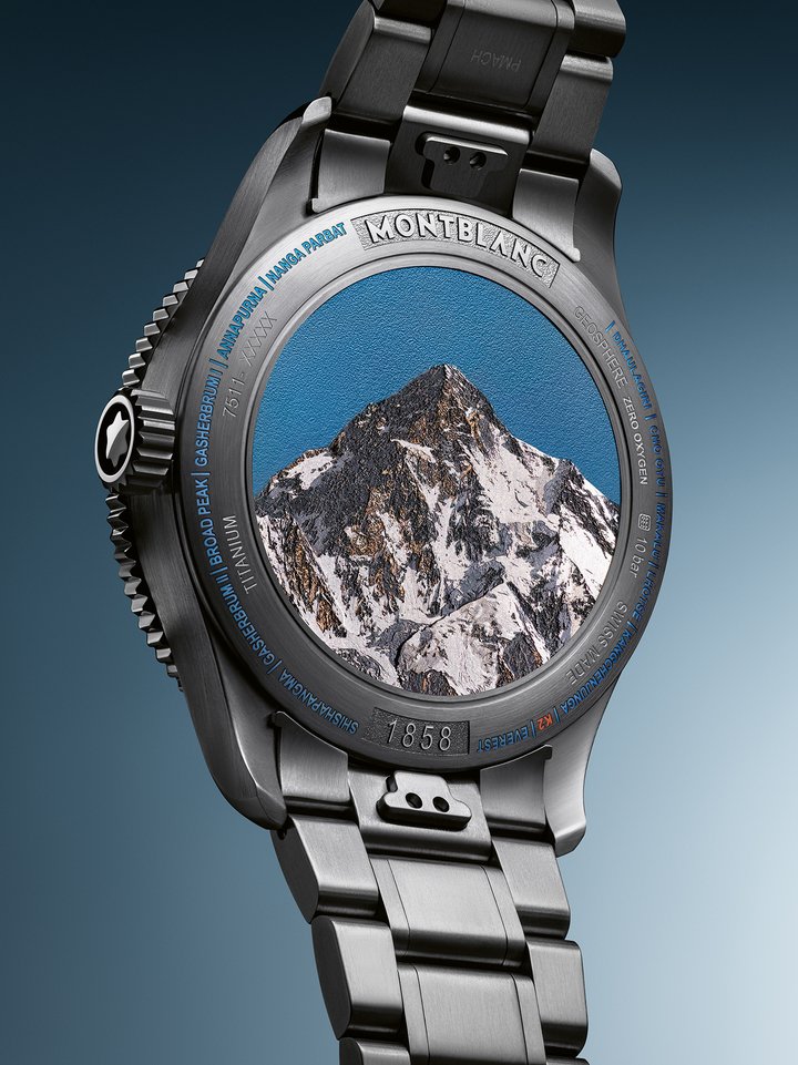Montblanc has also developed a unique three-dimensional laser engraving technique for the caseback, producing an effect of remarkable depth and realism. This model portrays the legendary K2 in the Himalayas.
