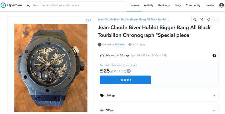 A digital duplicate of this Hublot prototype was sold by Jean-Claude Biver on an NFT platform.