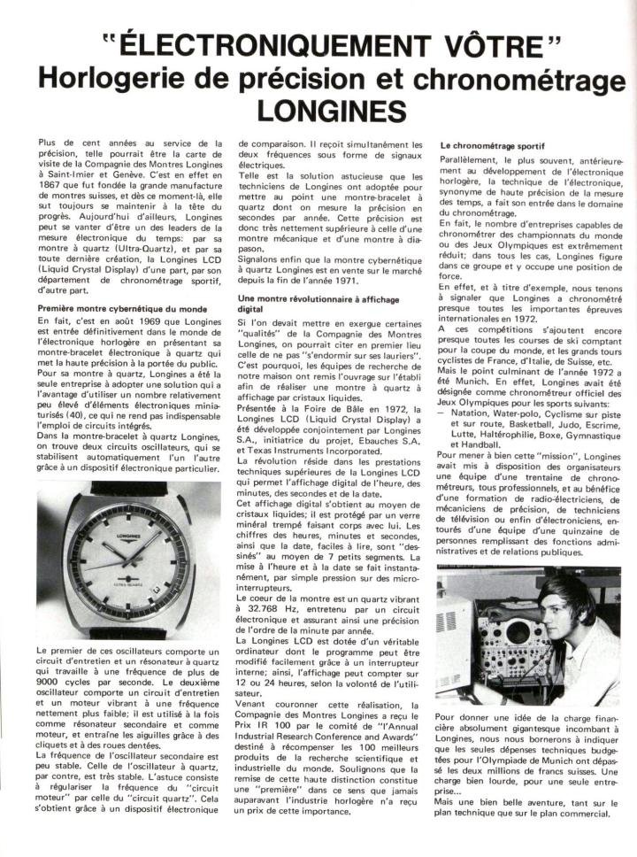 At the 1972 Olympic Games in Munich, Longines highlighted its expertise in sports timekeeping. The technical expenses budgeted for the event “exceeded two million Swiss francs”.