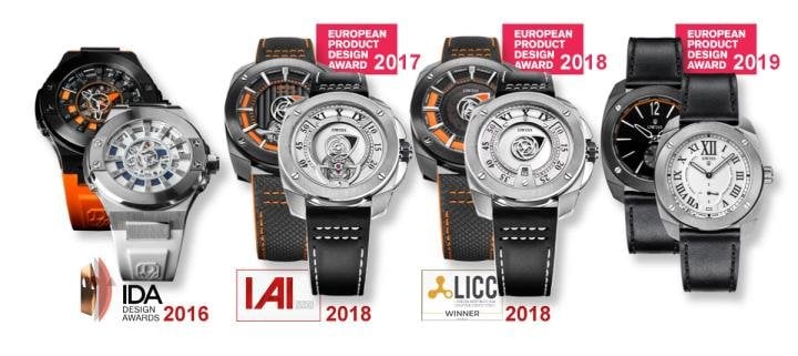 Various design prizes won by Rafael Simoes Miranda, the founder of Dwiss and organiser of the Design Watch Club.