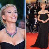 Scarlett Johansson wearing a High Jewellery necklace & Flora stud earrings from Bulgari