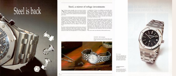 The Audemars Piguet Royal Oak pioneered the use of stainless steel in fine luxury watches, and this 1995 article astutely makes the connection between that original watch and the new Royal Oak Offshore. 