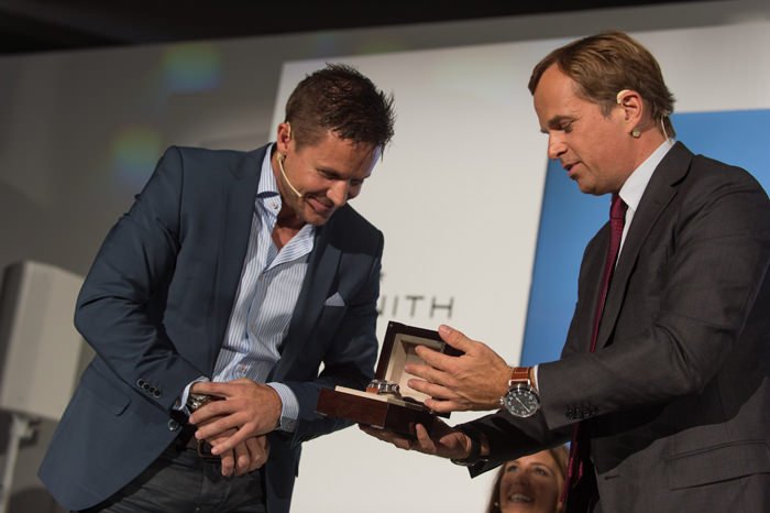 Jean-Frédéric Dufour (right) & Felix Baumgartner (left) during the Zenith press conference in BaselWorld