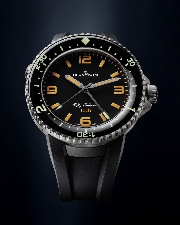 The second anniversary model, the Fifty Fathoms 70th Anniversary Act 2 – Tech Gombessa, is the first dive watch to measure immersion times of up to three hours and is protected by a patent. Made from grade 23 titanium, it is the first in a new line in Blancpain's dive watch collection.