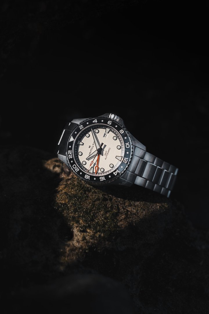 Hamilton equips the Khaki Navy Scuba with a GMT function