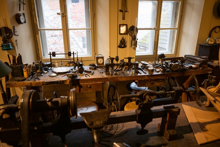 Albert Bernet's workshop, transferred to Musée des Mascarons, Môtiers.