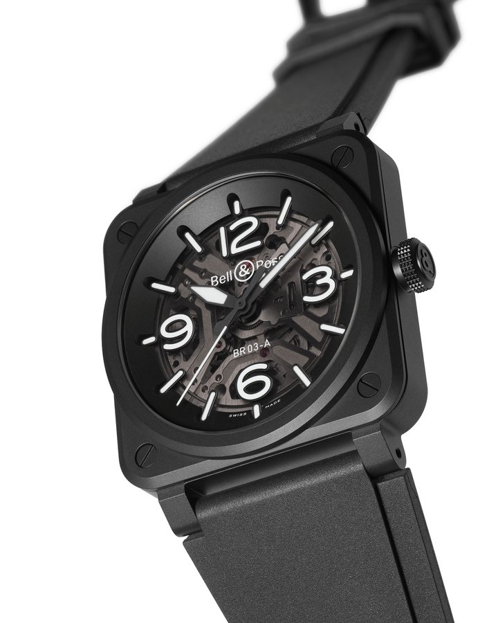 Designed for the 20th anniversary of the first square Bell & Ross watch, the BR-03 Skeleton comes as three complementary versions - Black Ceramic, Lum Ceramic and Grey Steel - that showcase the brand's expertise in skeletonisation and luminescence.