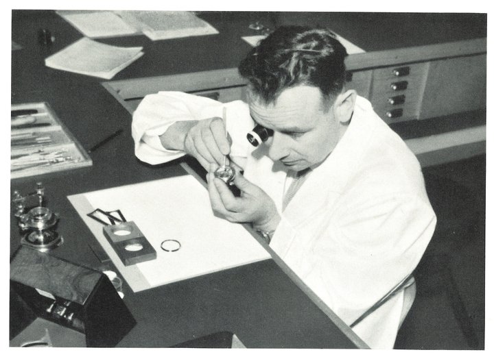 René Gygax, one of the Zenith timekeepers who adjusted the Calibre 135-O, in 1957.