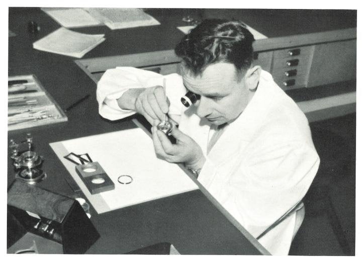 René Gygax, one of the Zenith timekeepers who adjusted the Calibre 135-O, in 1957.