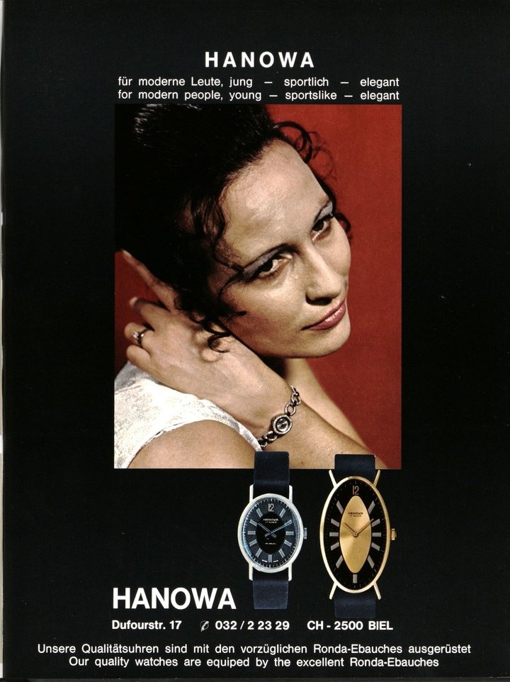 Hanowa watches featured in Europa Star in the 1970s. Throughout the Seventies, Hanowa made its name for watches at affordable prices, primarily for women, that emphasised a wide variety of shapes and designs – a strategy that helped the brand weather a difficult decade for the Swiss watch industry.