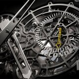 Close-up of the clock's movement