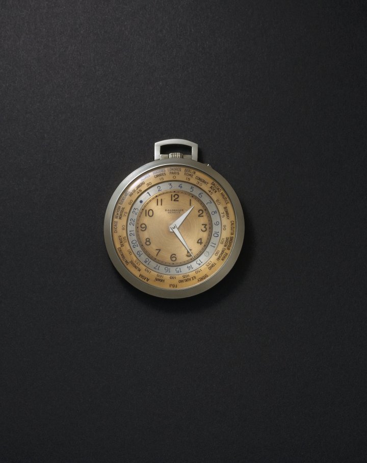Baszanger, pocket watch with universal hours. Louis Cottier (Carouge, 1894-1966), watchmaker. Edouard Wenger, case. Arnold and Steinwachs, engravers. Stern frères, dial makers. Geneva, 1930-1931