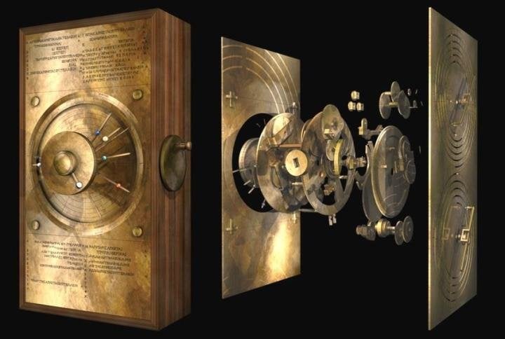 Exploded reconstruction of the Antikythera Mechanism, a 2,000-year-old device often referred to as the world's oldest “computer”.