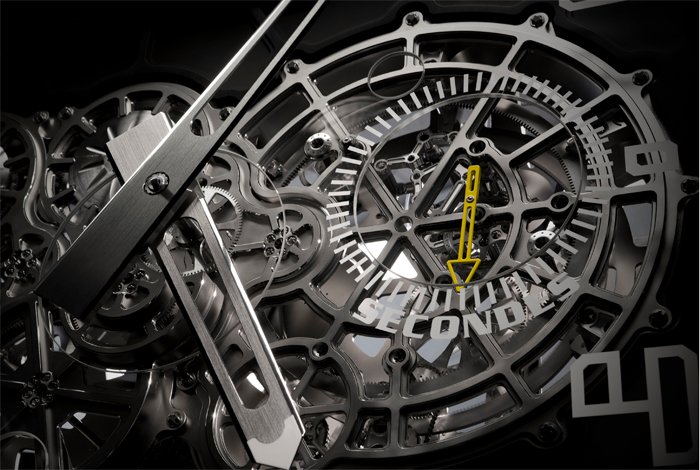 Close-up of the clock's movement