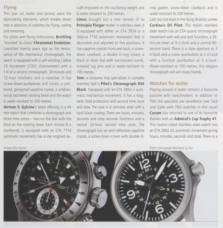 The Pilot's Chronograph 856 Black, in a Europa Star report about instrument watches. 