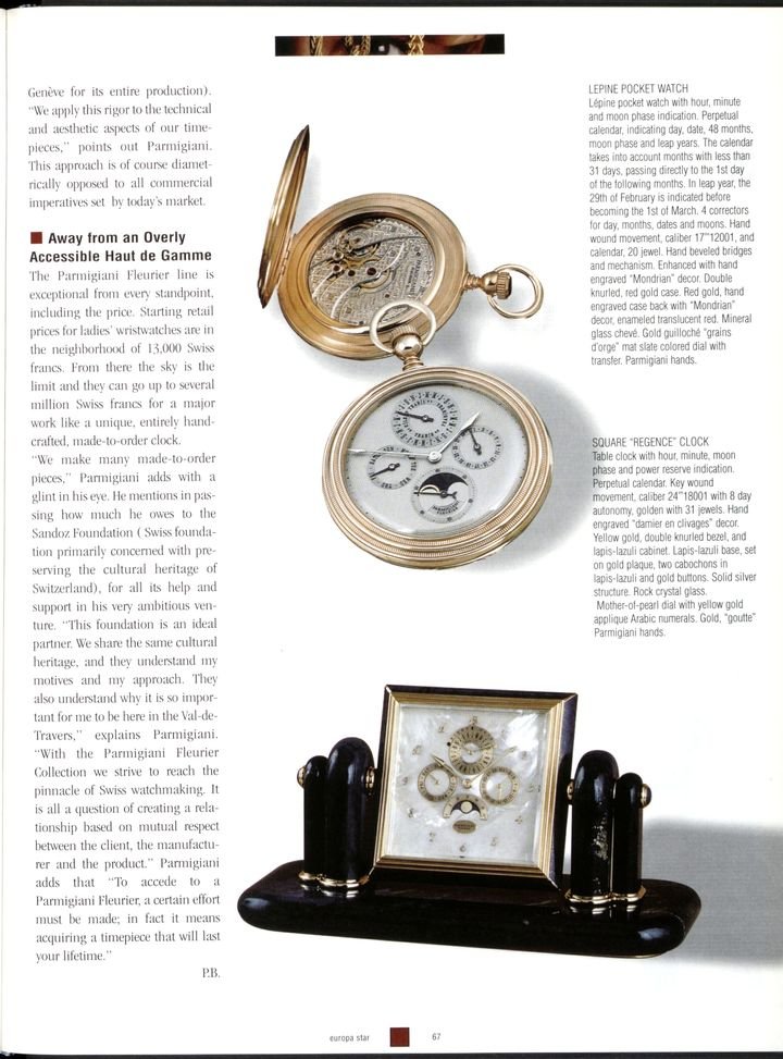 The launch of Parmigiani Fleurier as told in a 1996 issue of Europa Star.