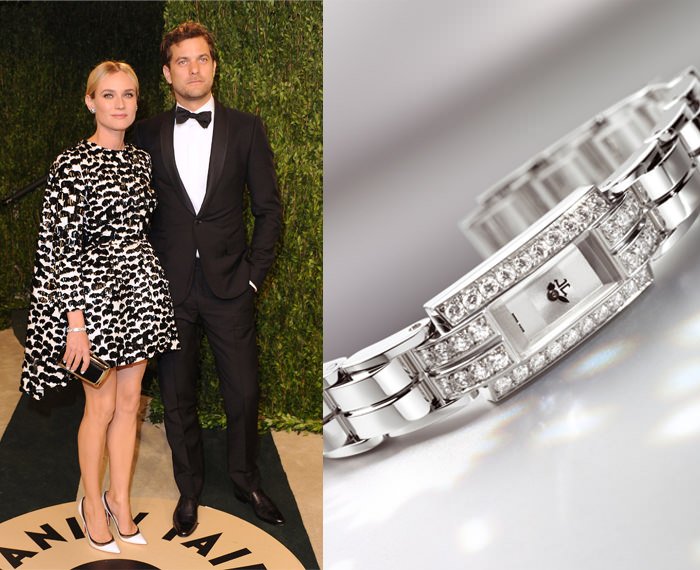 Left: Diane Kruger & Joshua Jackson - Right: Jaeger-LeCoultre Joaillerie 101 Art Déco Watch