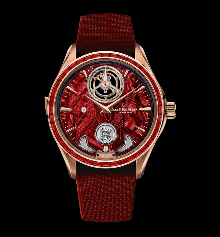 Variations will be possible on the Manero Minute Repeater Symphony, the most complicated timepiece Carl F. Bucherer has ever created. Not only does it have a peripheral winding system and a peripherally suspended floating tourbillon, it also features a minute repeater with a peripherally mounted regulator.