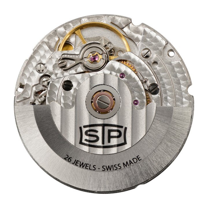 In production since 2008, the 28800vph Swiss made STP 1-11 is the entry-level STP movement. It has a 44-hour power reserve and has been used on all Zodiac models from Astrographic to Super Sea Wolf, including COSC-certified editions.