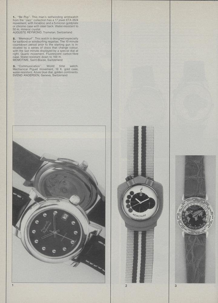 In 1990, Andersen Genève introduced its first World Time model, called “Communication” (right-hand column).