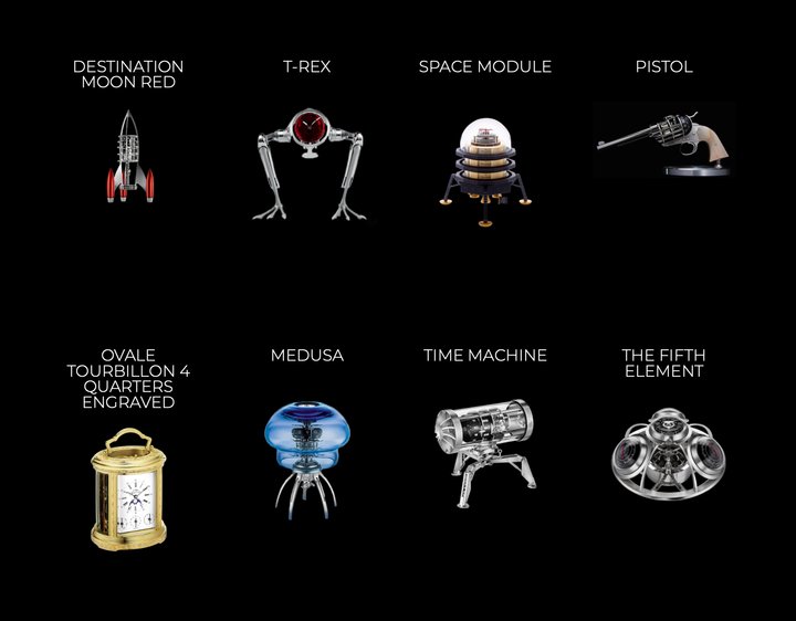 A selection of L'Epée clocks illustrating the diverse nature of its production.