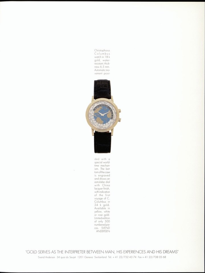 The worldtimer put Svend Andersen on the horological map in the early 1990s. Shown here, in Europa Star in 1992, the Christopher Columbus.