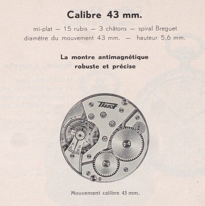 Caliber 43. Tissot Catalogue n°9 des montres de précision, Clients catalogue, 1934. Tissot Museum Collection.