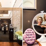 Left: The De Grisogono Booth - Right: A guest trying on Fabergé jewellery