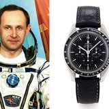 Left: Anatoly Artsebarsky - Right: Artsebarsky's Omega Speedmaster