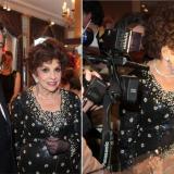 Left: Gina Lollobrigida and David Bennett, Chairman of Sotheby's Switzerland - Right: Gina Lollobrigida views her jewels on display